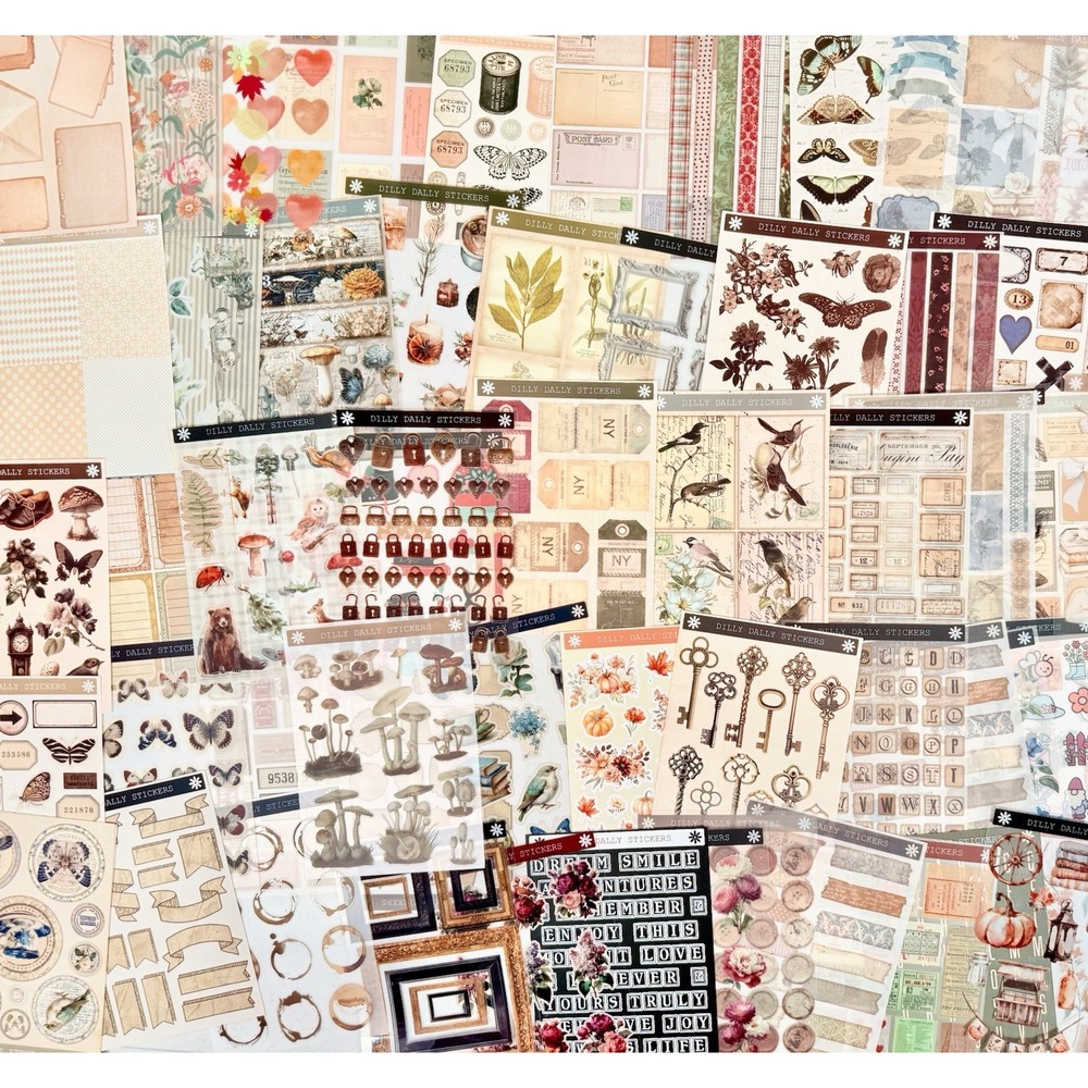 Vintage Junk Journal Sticker Lot 50 Sheets Botanical Ephemera Scrapbook 500+